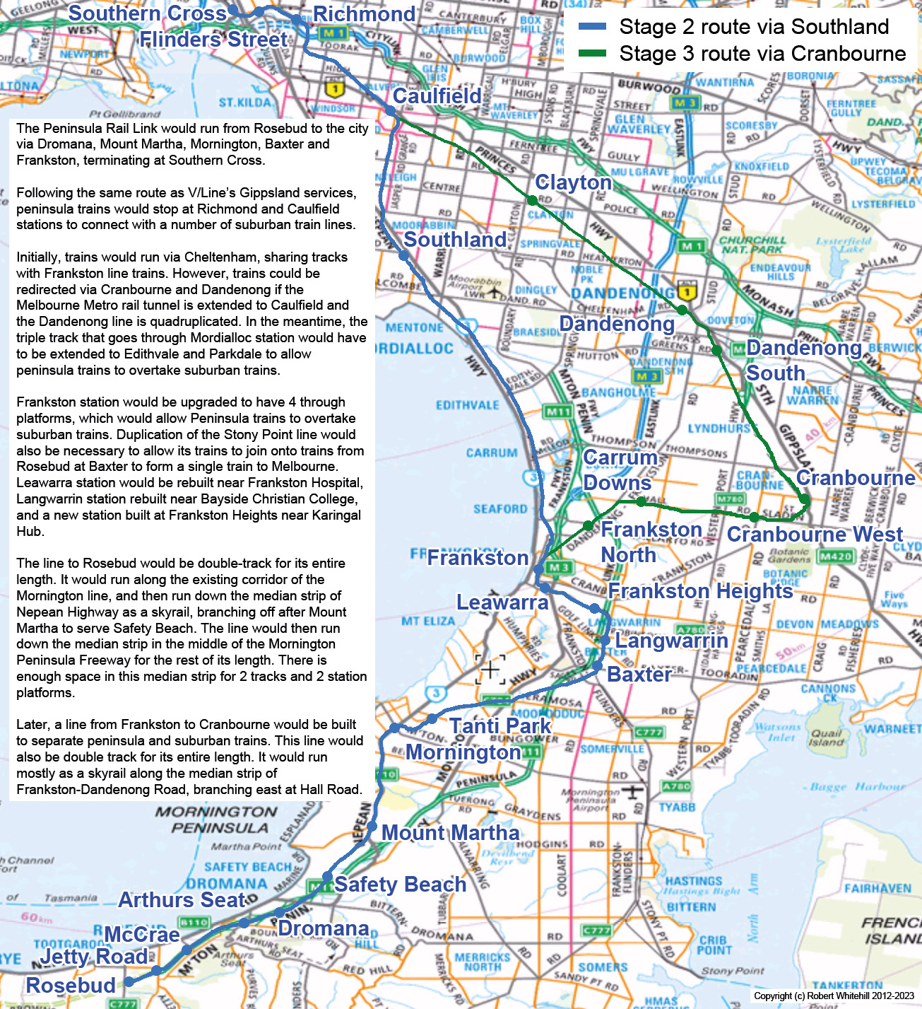 Proposed route of the Rosebud line